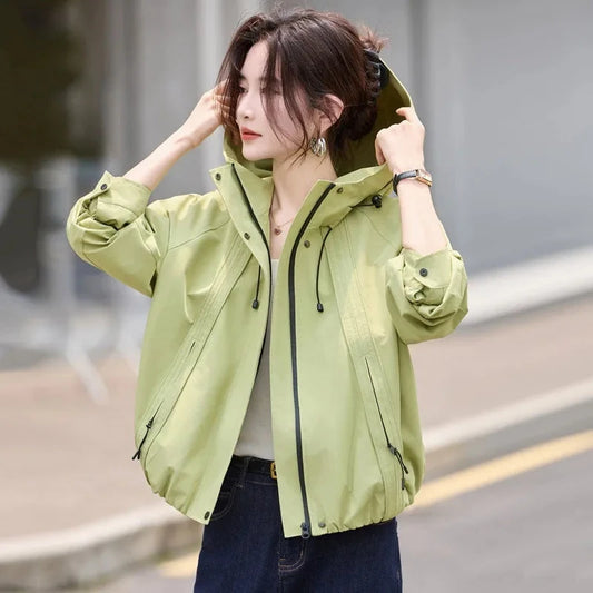 Casual Hooded Women's Windbreaker Jacket Zipper Up Short GlowCart