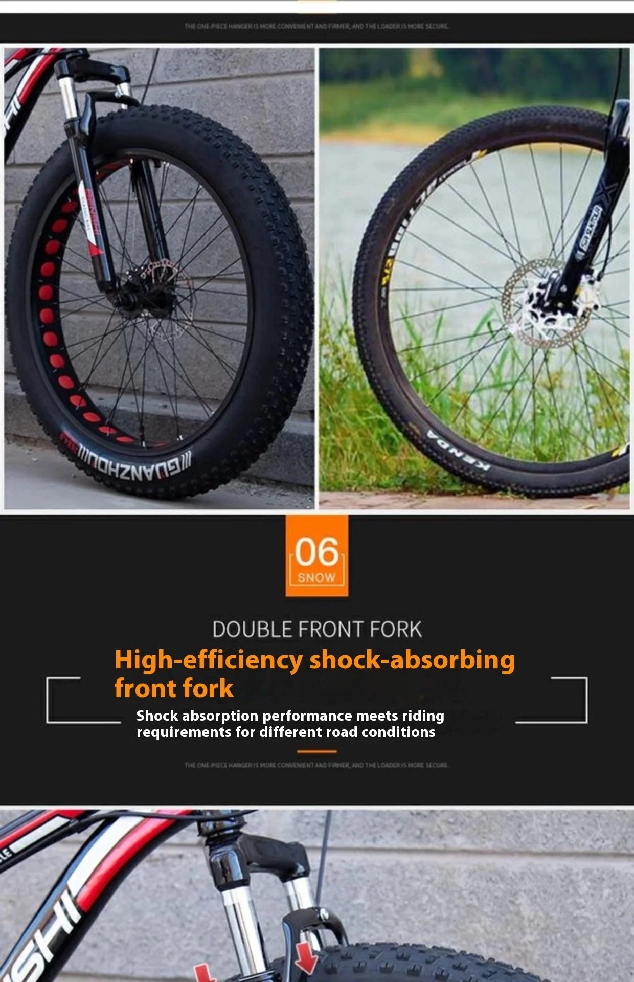 Fatty wide thick mountain bike large tire speed shock absorption snow bicycle beach off-road adult men and women double bike GlowCart