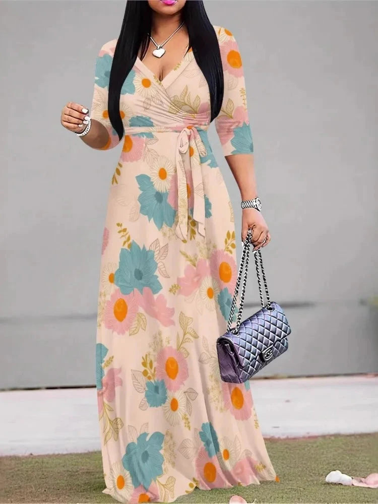 Women's Fashion Print Dress For Women Casual Sexy Deep V GlowCart