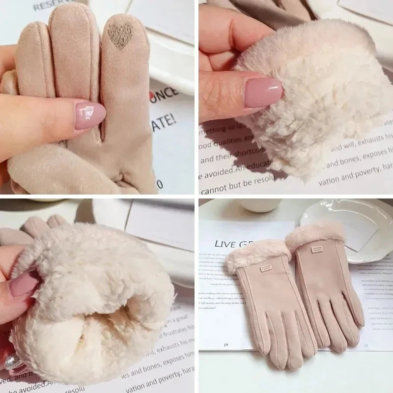 Women Winter Thick Plush Gloves Fashion Warm Suede Outdoor GlowCart
