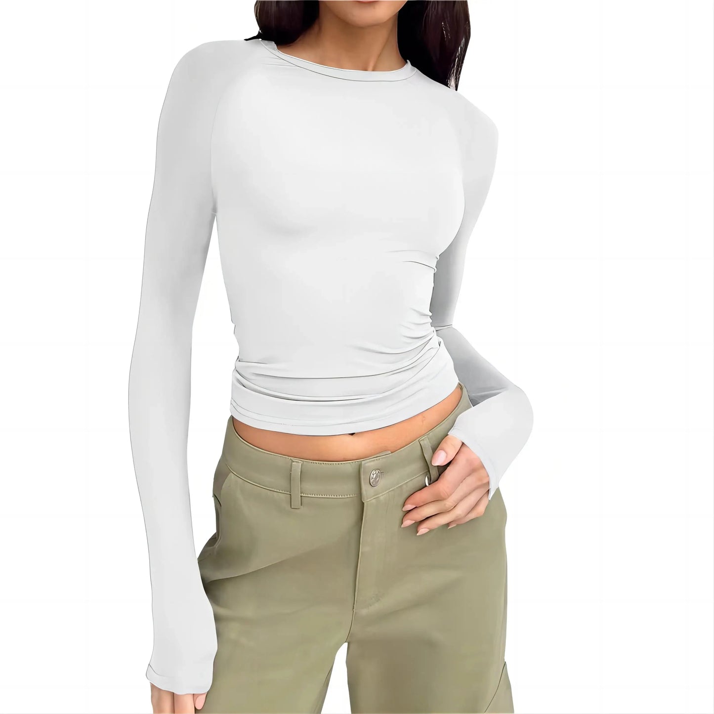 New Women's Casual Sports Long Sleeve T-shirt Spring and Autumn Solid Color Slim Fit Hoodie T-shirt Women's Street Top GlowCart