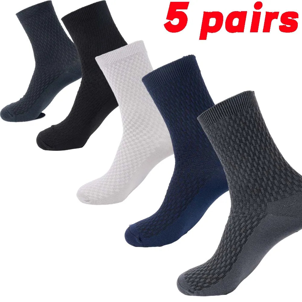 Quality Bamboo Fiber Sock New Compression Men Casual Business Anti-Bacterial Breatheable Solid Color Mid-tube Stockings GlowCart