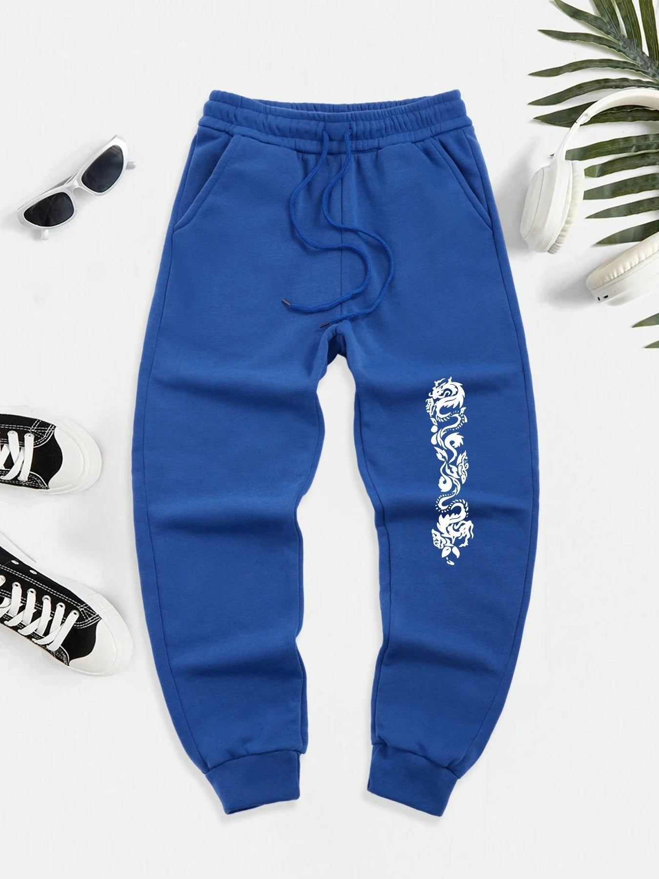 Creative Double Dragon Prints Sweatpants Men Street Fleece GlowCart