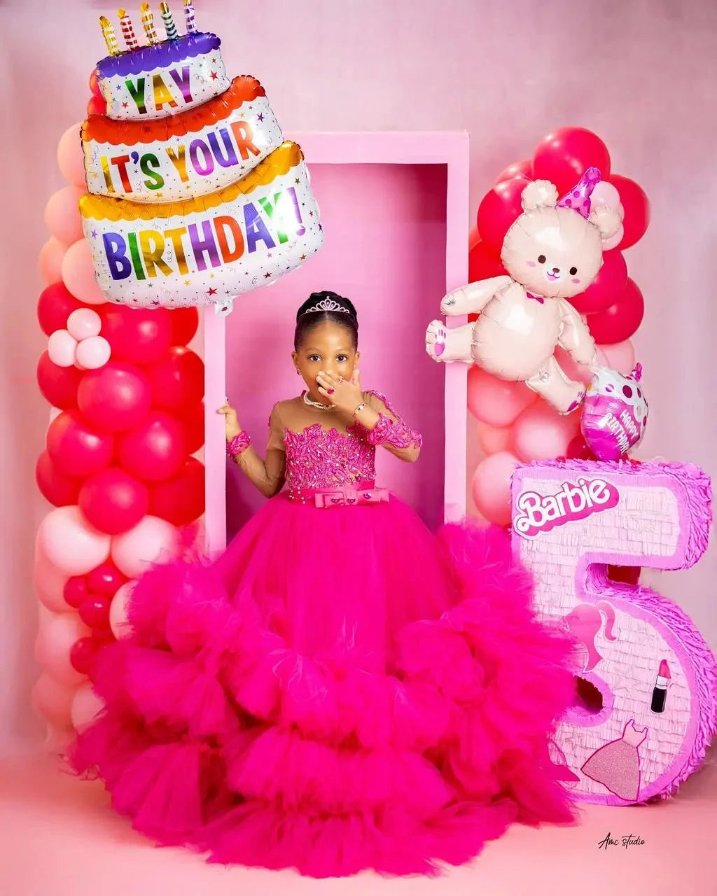 Fuchsia Princess Girls Birthday Party Dress Tiered Ruffles GlowCart