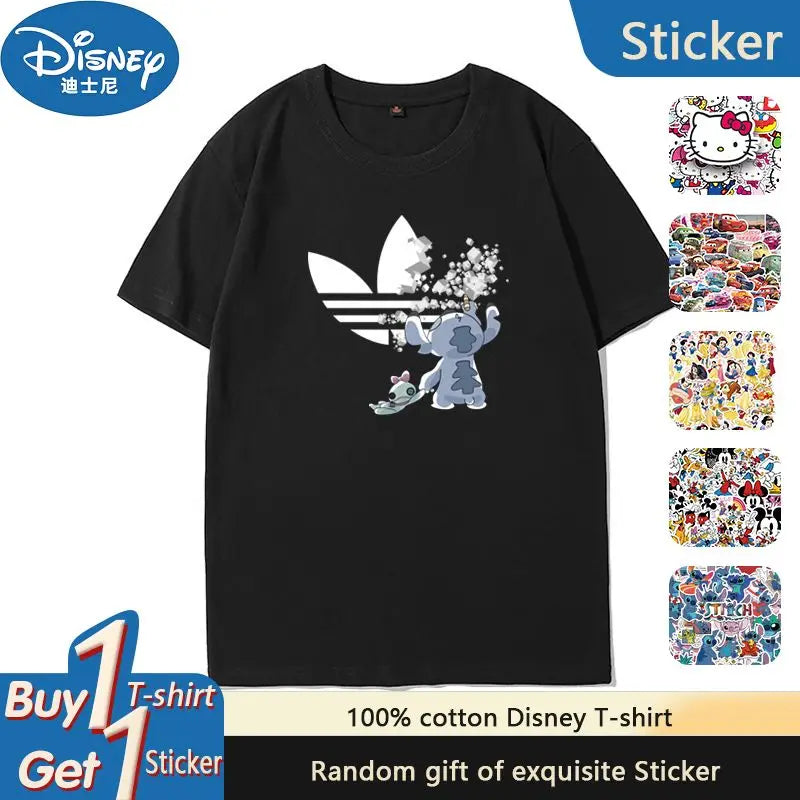 Disney Stitch Short Sleeve T-Shirt Men's and Women's Joint Summer Cotton Loose Large Size Couple Wear Stitch Short Sleeve Top GlowCart
