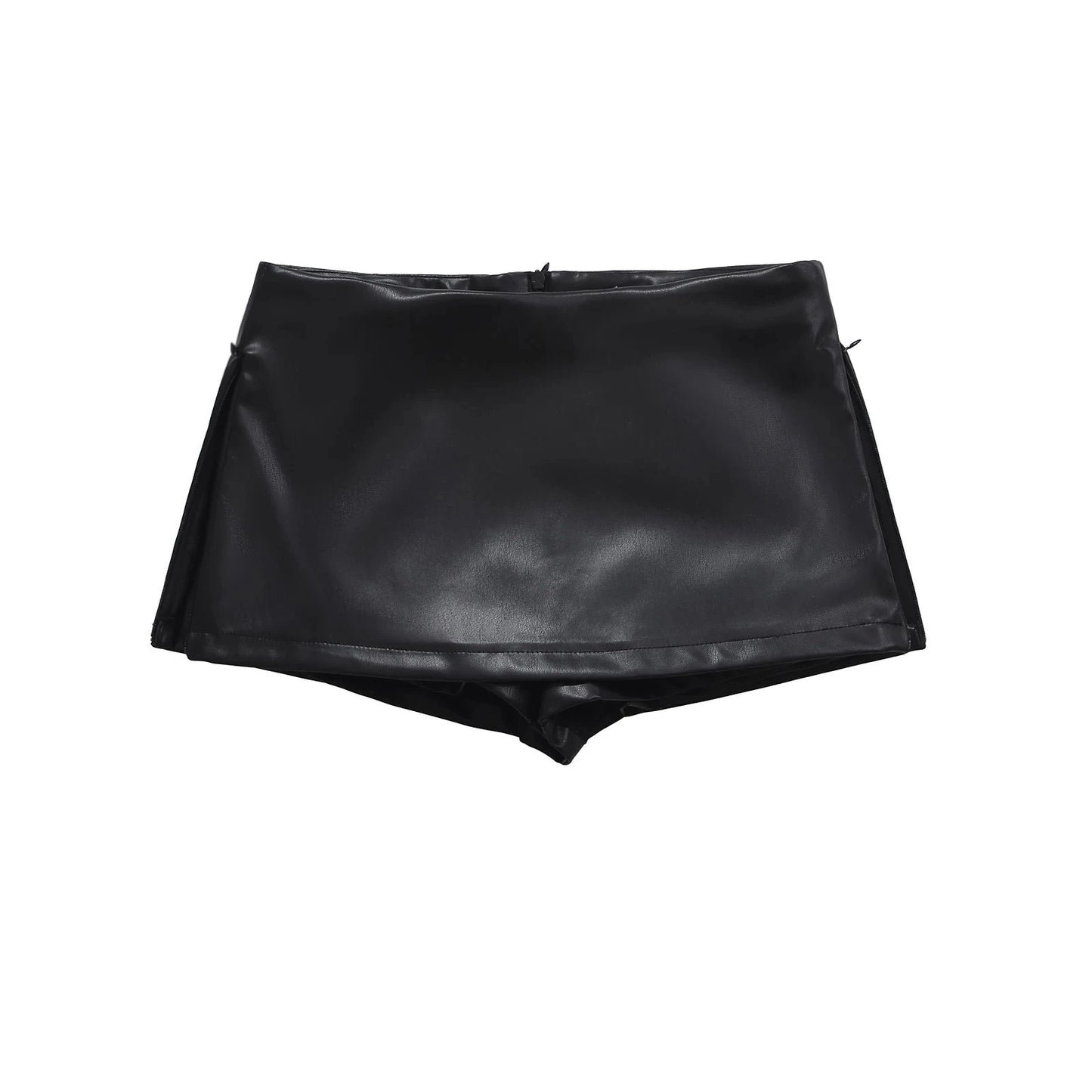 Black Mini Skirts Elegant Korean Fashion Faux Leather Skirts GlowCart