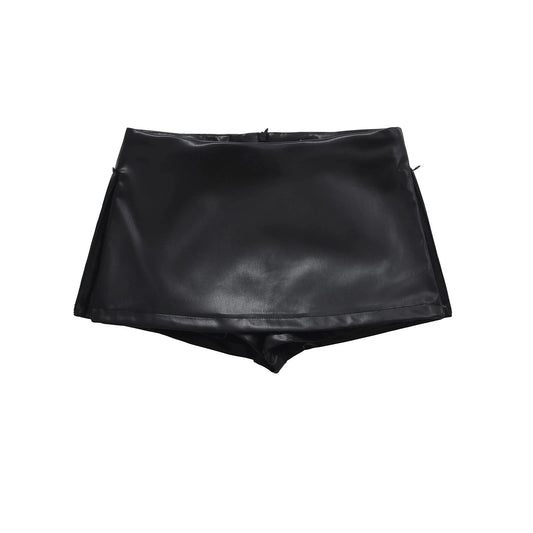 Black Mini Skirts Elegant Korean Fashion Faux Leather Skirts GlowCart