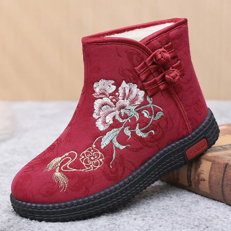 Winter Cloth Shoes Ethnic Style Botas Mujer Women's Shoes Zapatos Short Warm Boots Woman Bootie Embroidered Cotton Women Boots GlowCart