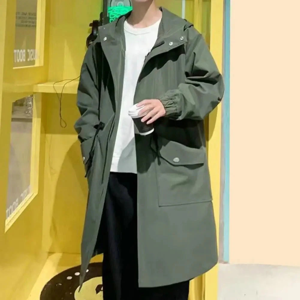 Waterproof Long Black Raincoat Men Rain Coat Hooded Trench GlowCart