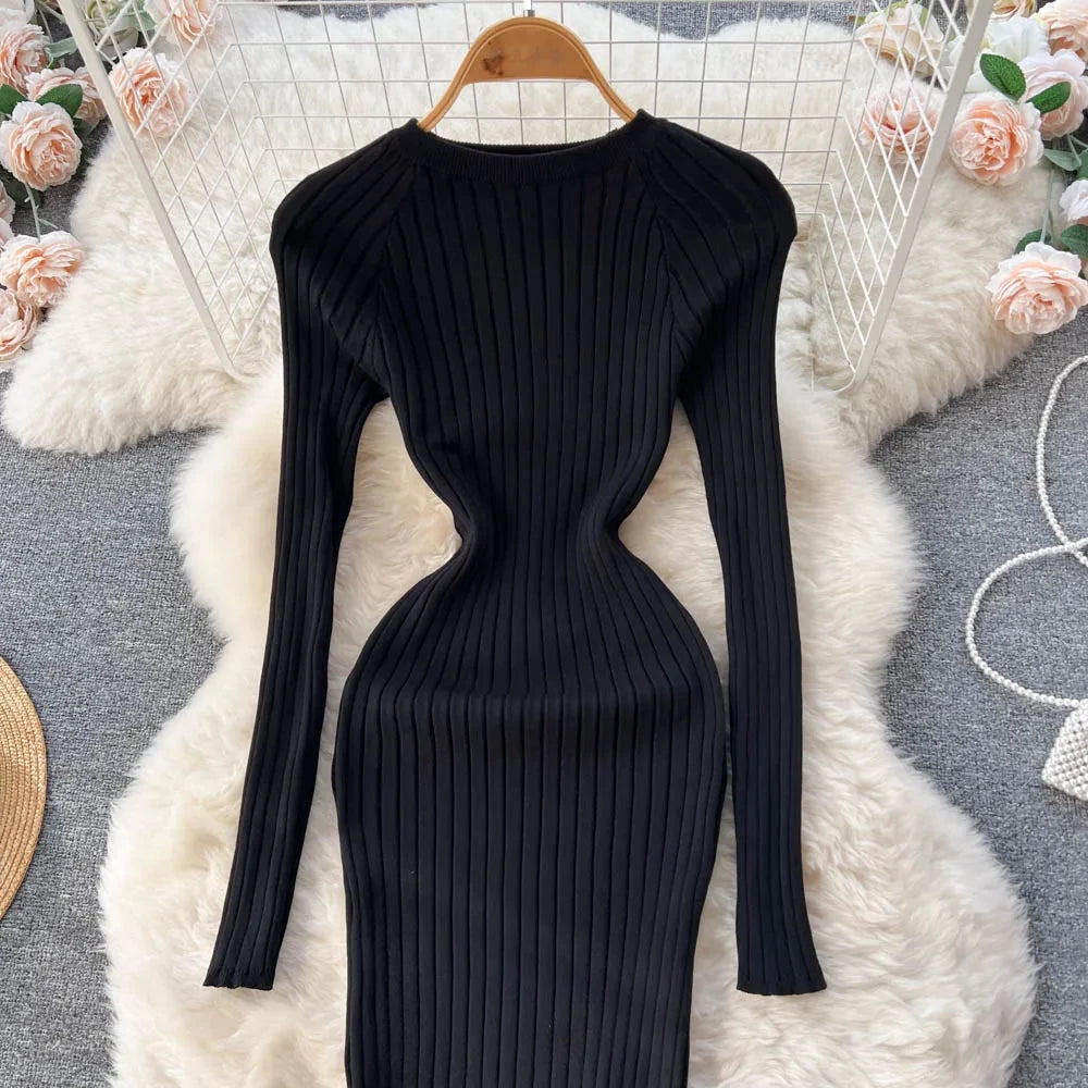 SINGREINY Winter Women Knit Maxi Dress O Neck Autumn Long GlowCart