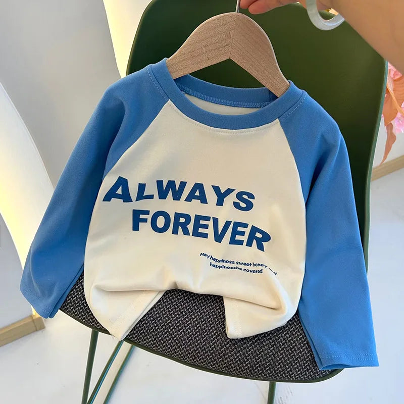 New Autumn Girls and Boys Long Sleeve T-shirt Base Shirt Letter Korean Style Children Clothing GlowCart