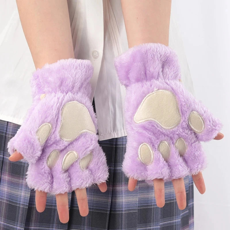 Women Cartoon Cat Claw Gloves Thickened Plush Lovely Style GlowCart