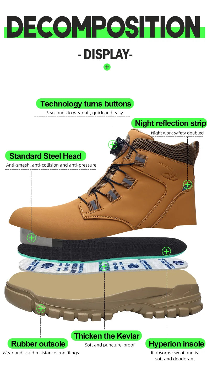 Rotating Button Work Shoes for Men Anti Puncture Work