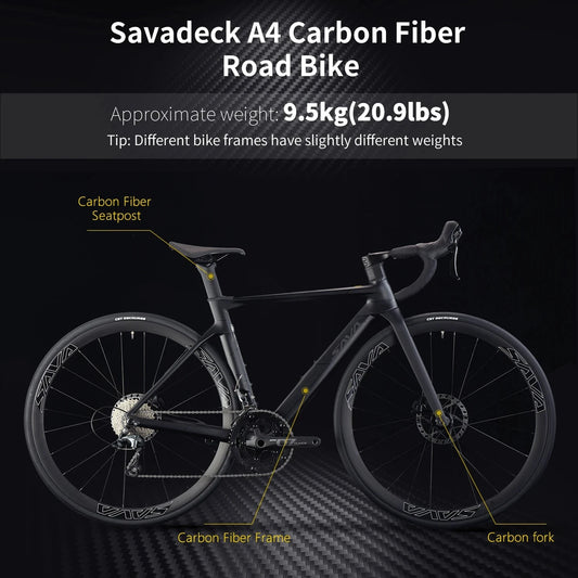 SAVA A4 Carbon Fiber Road Bike, 700C Adult Racing Bike, Equipped With SHIMANO TIAGRA R4700, 20-Speed Groupset GlowCart