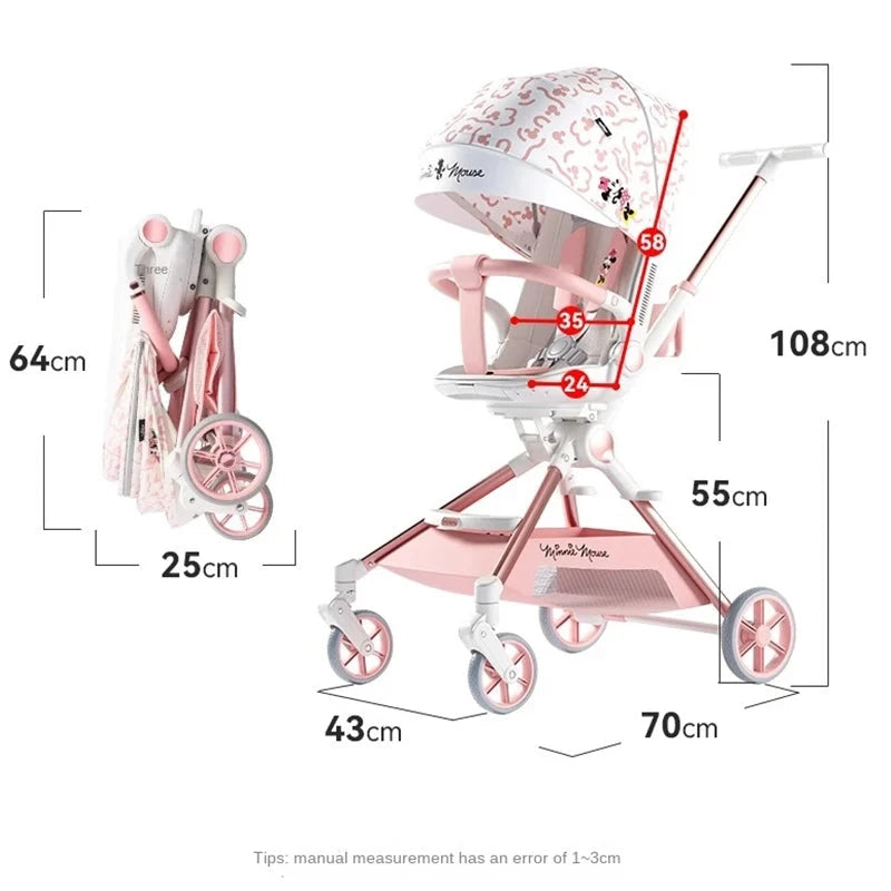 Baby Stroller Can sit and lie Down Lightweight One-touch Folding Waterproof High Landscape 360 ° Rotation Two-way Push Stroller GlowCart