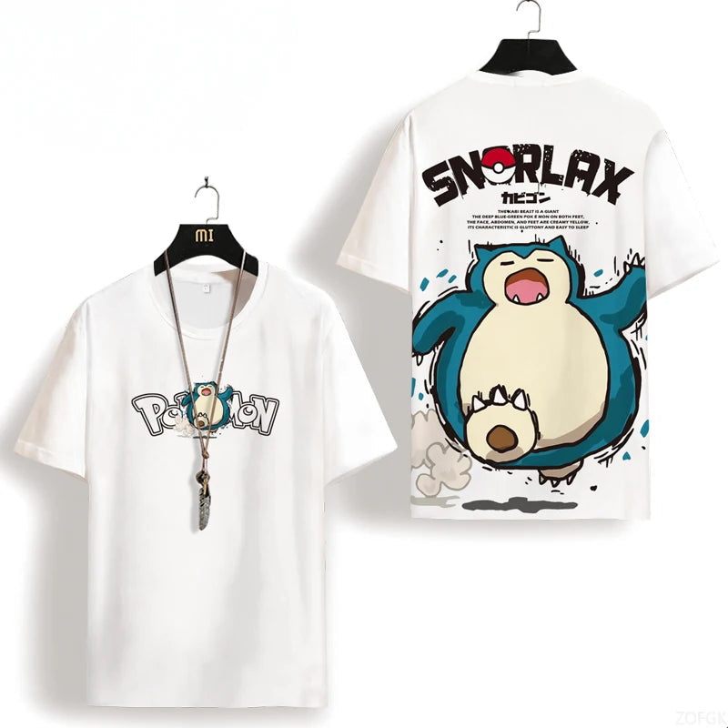 Summer Cartoon Cute Snorlax Anime Fashion Printed Short Sleeve Casual Loose Personalized Comfortable Round Neck T-shir GlowCart
