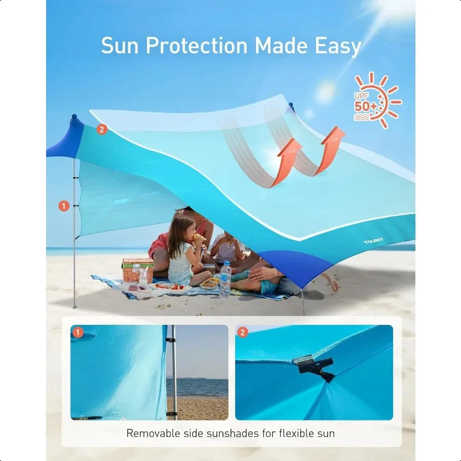 Beach Tent Sun Shelter 11x11ft UPF50+ Protection Beach GlowCart