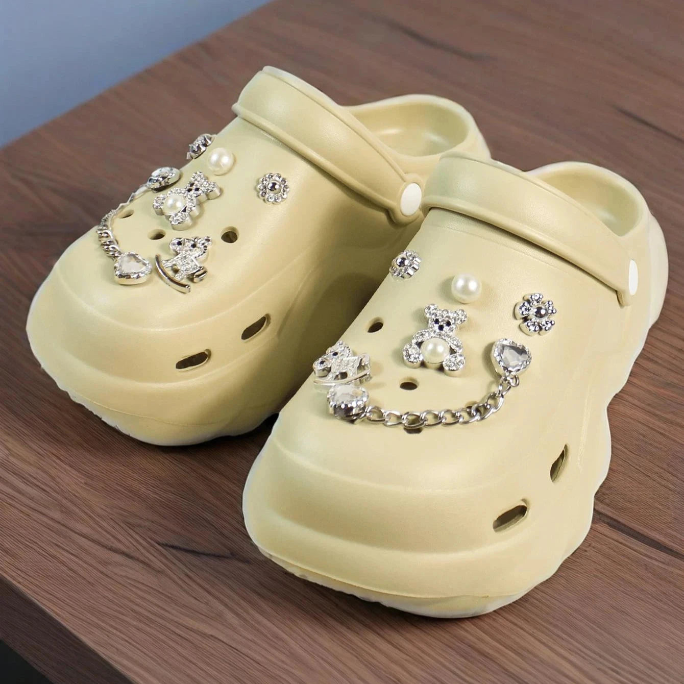 Women DIY Silver Butterfly-Knot Fashion Bow Decor Clogs GlowCart