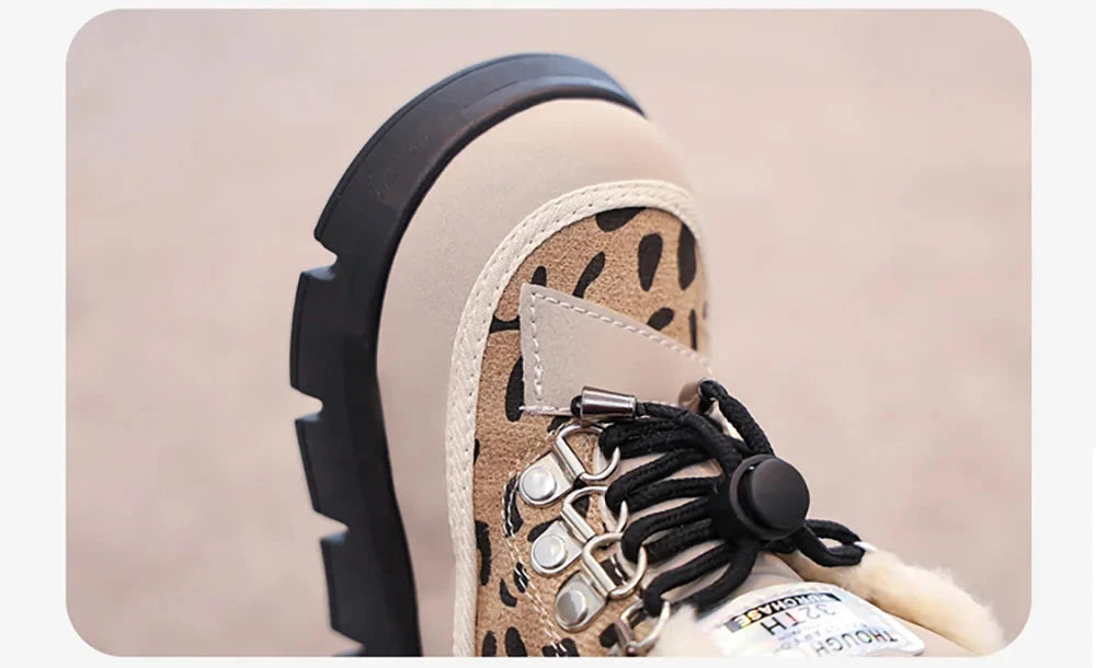 Leopard Fashion Snow Boots For Children Thick Warm Teenager Kid's Plush Boots Trend Fashion Boy's Girl's Warm Ankle Boots GlowCart