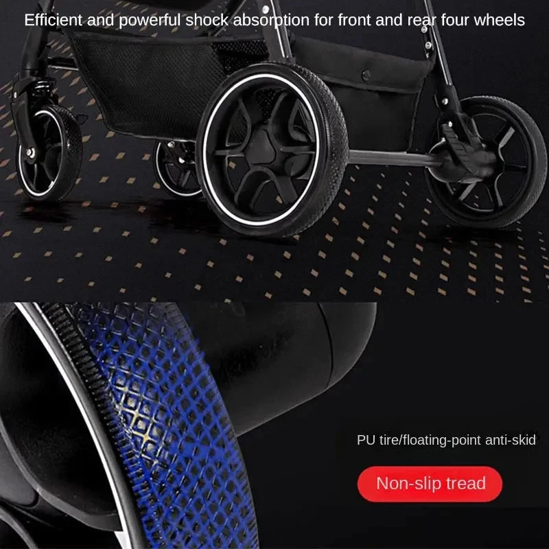 Portable Baby Stroller Can Sit and Lie Down With One Key Folding Bidirectional High View Shock Absorption Universal Wheel GlowCart