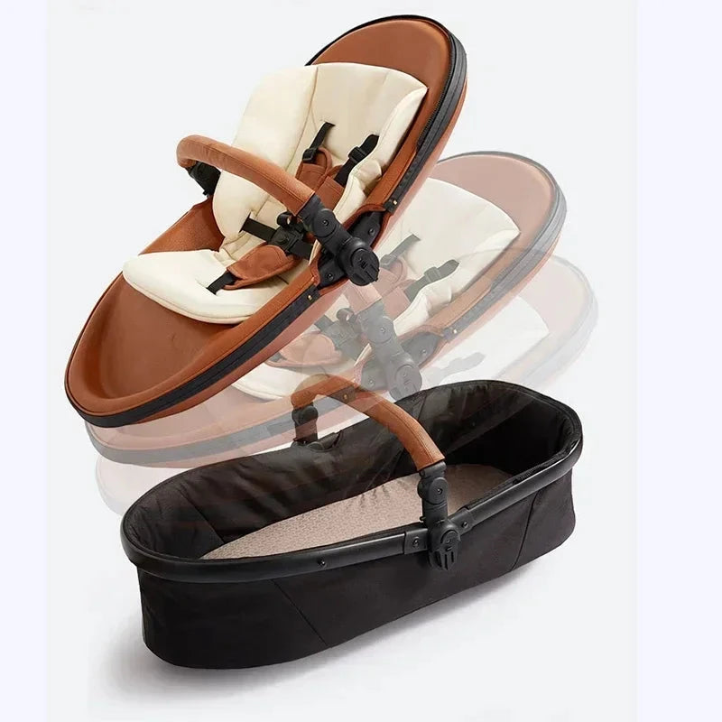 NEW luxury Twins baby stroller 3in1 high landscape new PU leather double stroller baby carriage twin strollers for 2 kids GlowCart