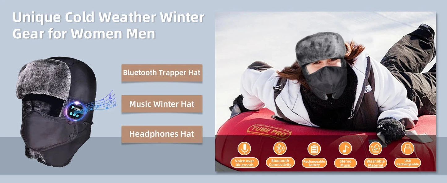 Wirelss Headset Hat Trapper Winter Russian Ushanka Ski Hat GlowCart