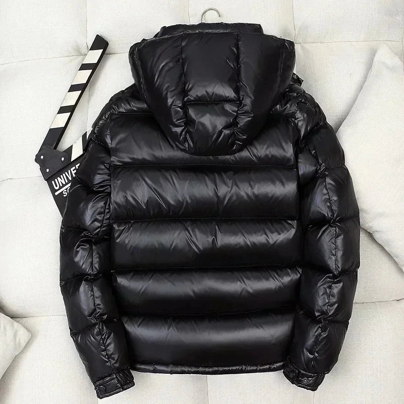 New Winter Men Black Shiny Puffer Jackets Hooded Casual Duck GlowCart