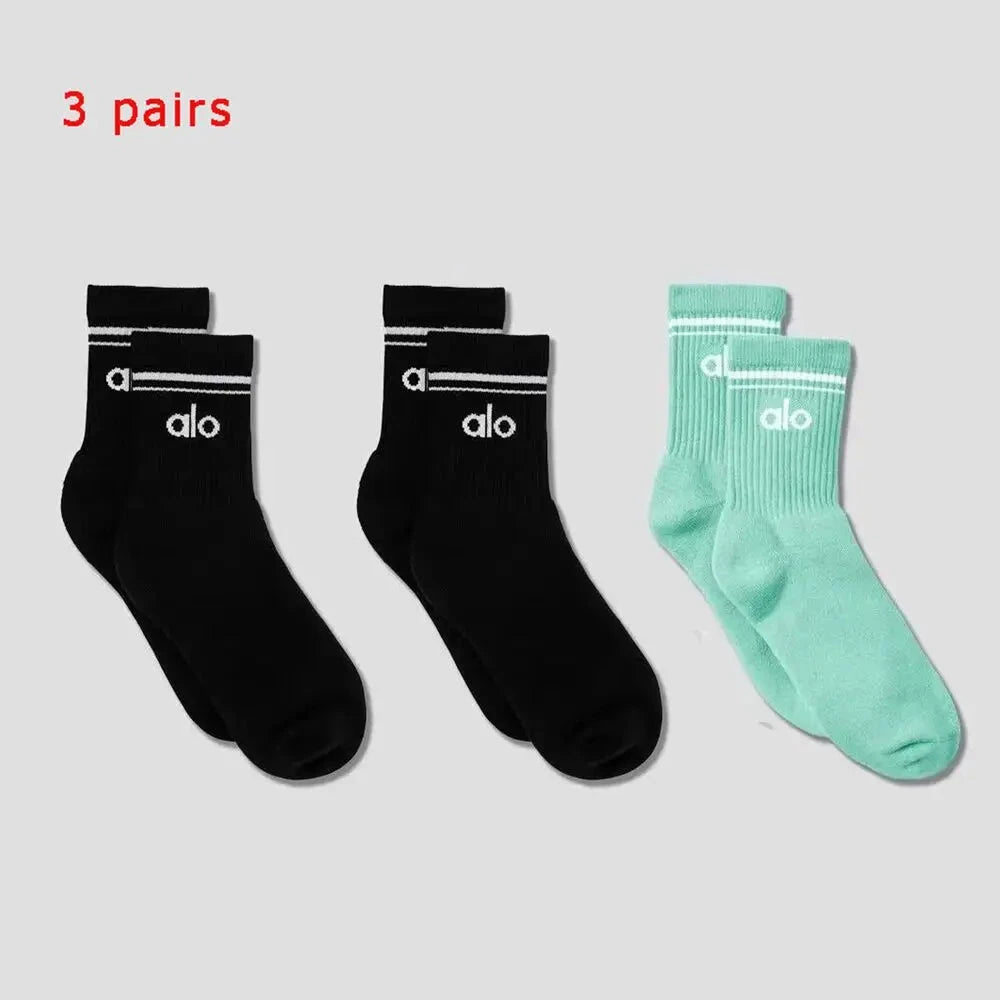Knit Yoga Socks Women Four Seasons Retro Cotton Comfortable Colorful Middle Length Sports Fitness Long Socks for Yoga Pilates GlowCart