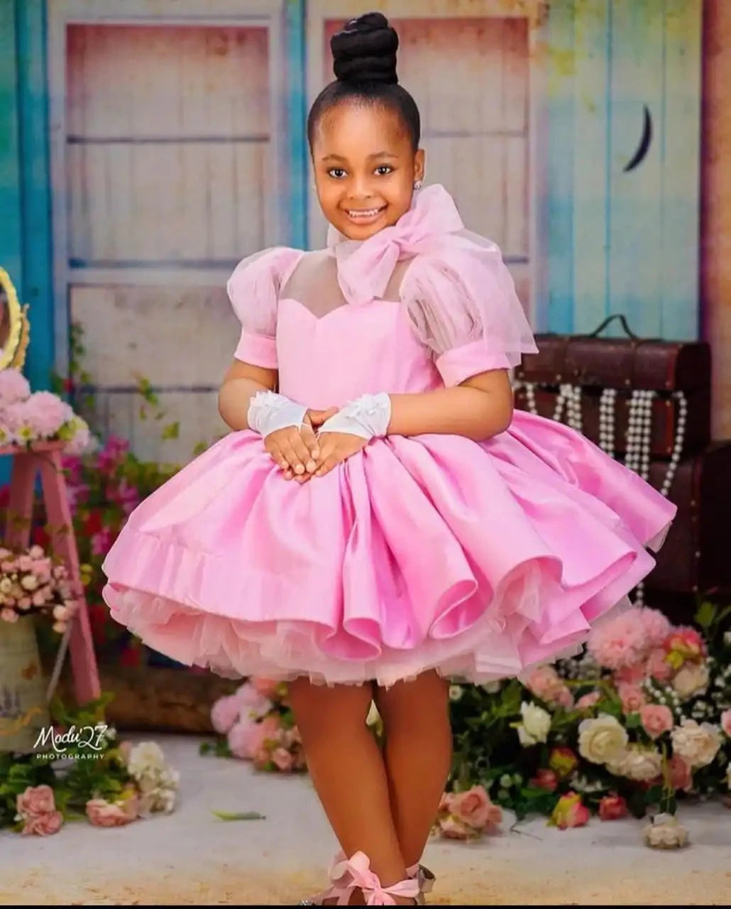 Pink Ball Gown Flower Girl Dresses Customized Tulle Tiered GlowCart