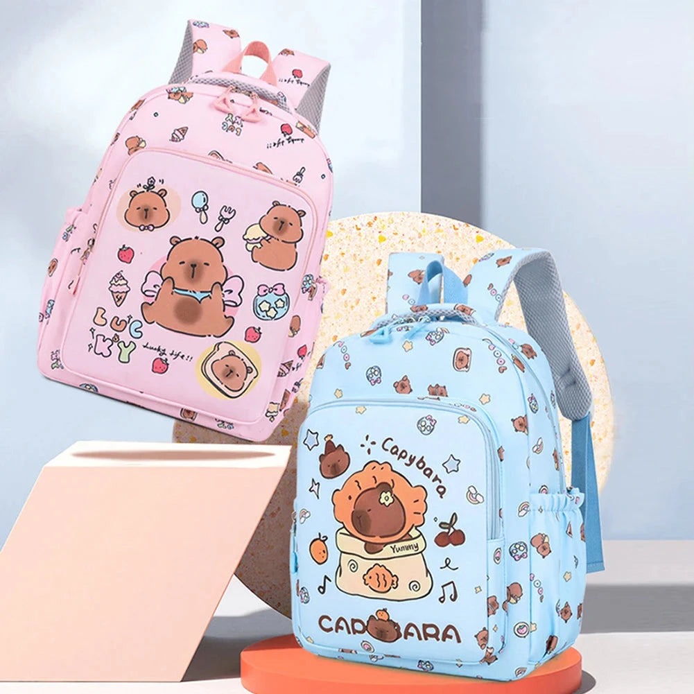 3in1 School Backpack Set Nylon Cute Bookbag Going Out Cartoon Laptop Travel Bag Breathable Back Large Capacity Cute Capybara Bag GlowCart