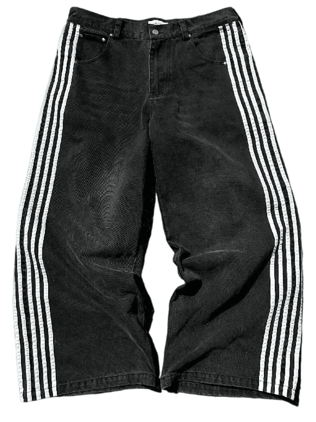 Striped Denim Pants for Men,Loose Fit Y2K Vintage Style Long Trousers,Straight Leg Baggy Retro Design Jeans GlowCart