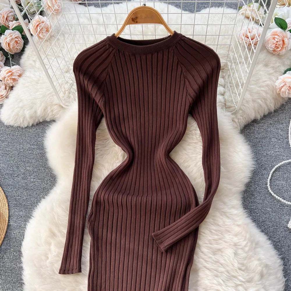 SINGREINY Winter Women Knit Maxi Dress O Neck Autumn Long GlowCart