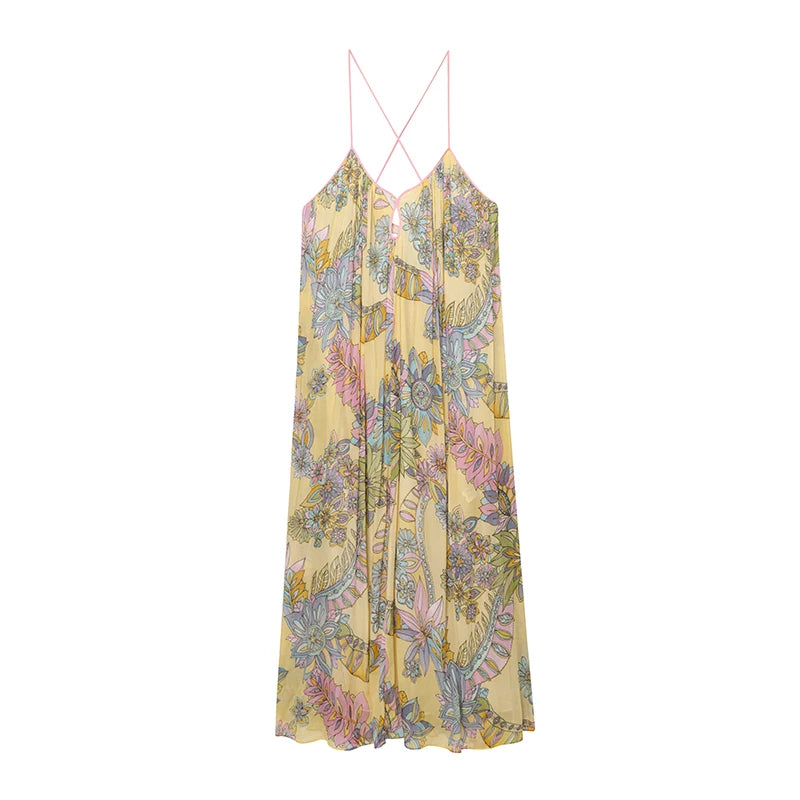 Summer Dress Women's 2025 New Fashion Print Loose V-neck