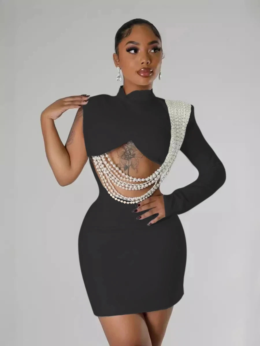 CM.YAYA Women Full Sleeve Elegant O-neck Mini Dress 2024 GlowCart