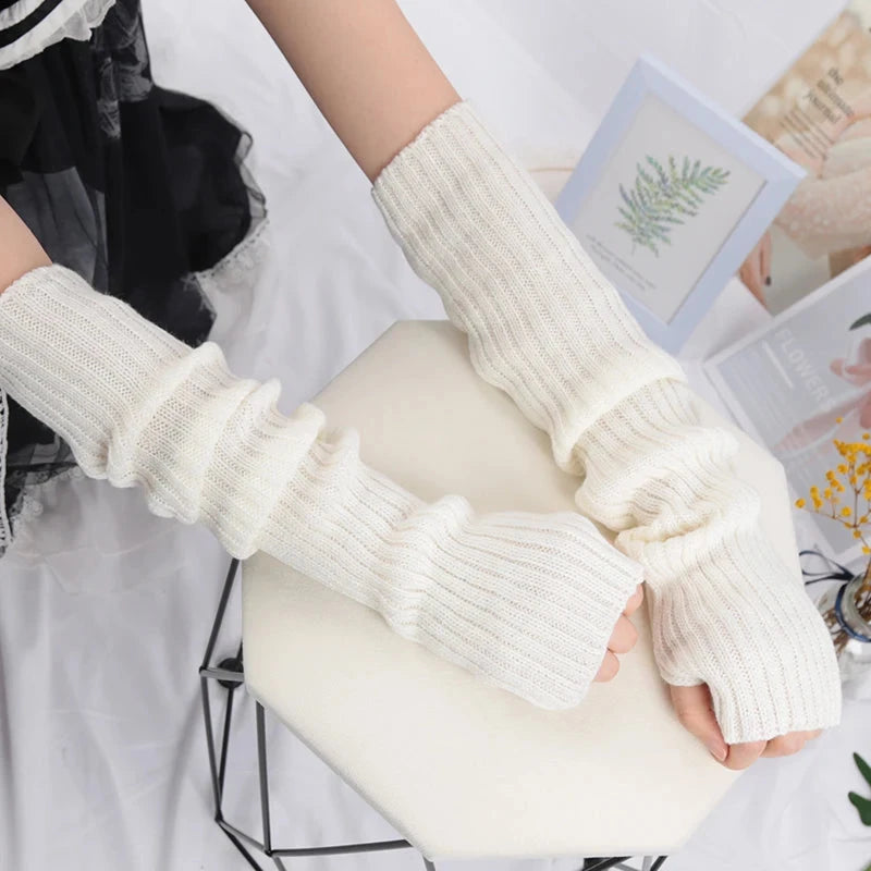 Women Long Fingerless Gloves Soft Female Glove Lolita Kawaii GlowCart