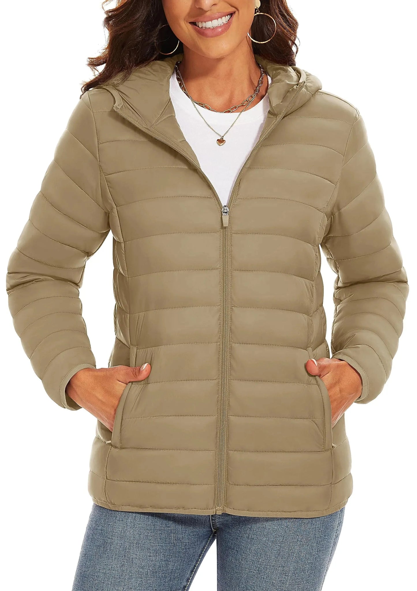 TACVASEN Full Zip Up Hooded Puffer Jacket Womens Winter GlowCart