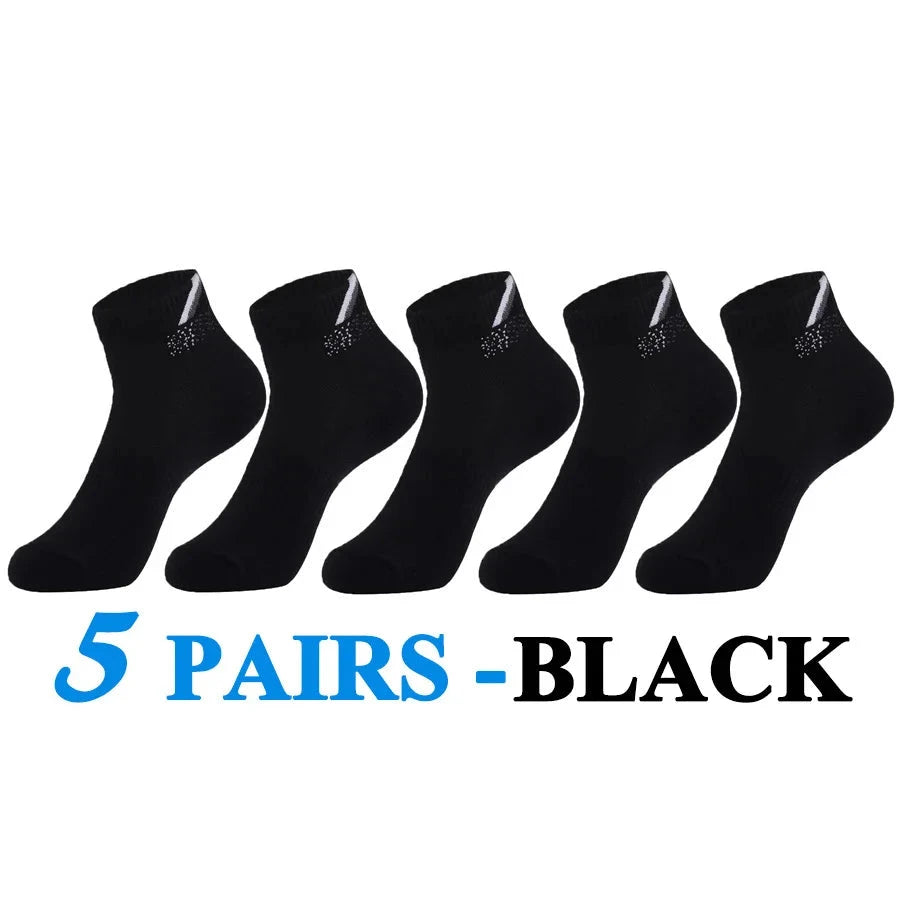 5 Pairs/Lot Running Socks Men Casual Outdoor Sports Cotton Black Grey Blue Athletic Stripes 14 Colors Travel Male Husband Gifts GlowCart