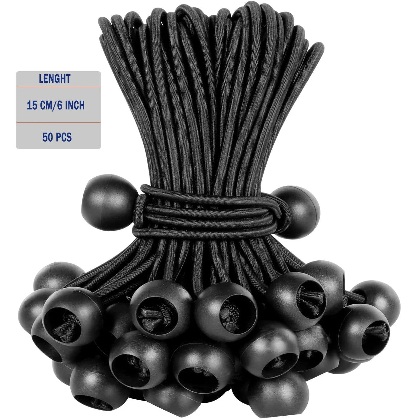 YANBIGUO 50-Pcs Bungee Balls,Black Cord for Canopy Tarp, UV GlowCart