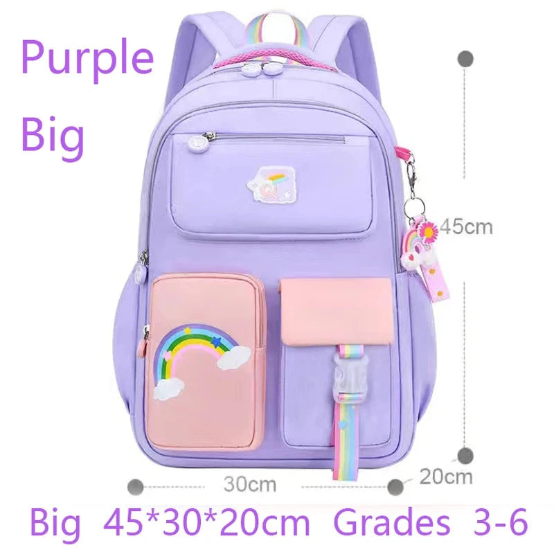 Primary High Class Backpack for Girls Macaron Color Blocking Kid Backpack Rainbow Zipper Large Capacity Teen Girl School Bag GlowCart