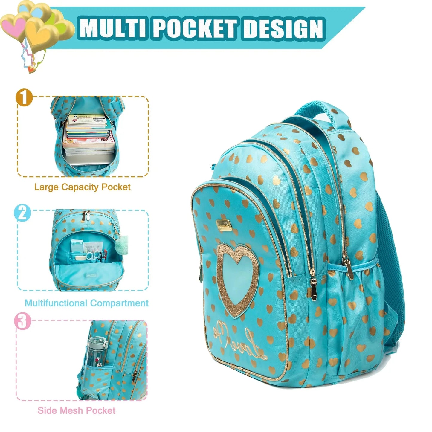School Backpacks for Girls Backpack with Lunch Bag Pencil Case Elementary Primary Backpack for Teen Girls GlowCart
