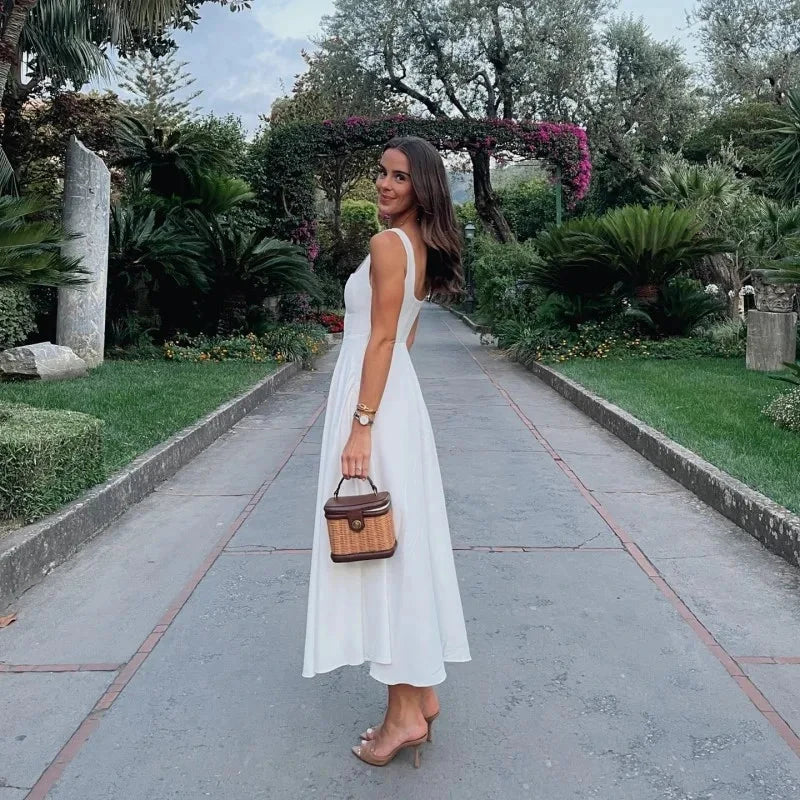 JULISSA MO Sexy Square Collar Women Maxi Dress White GlowCart