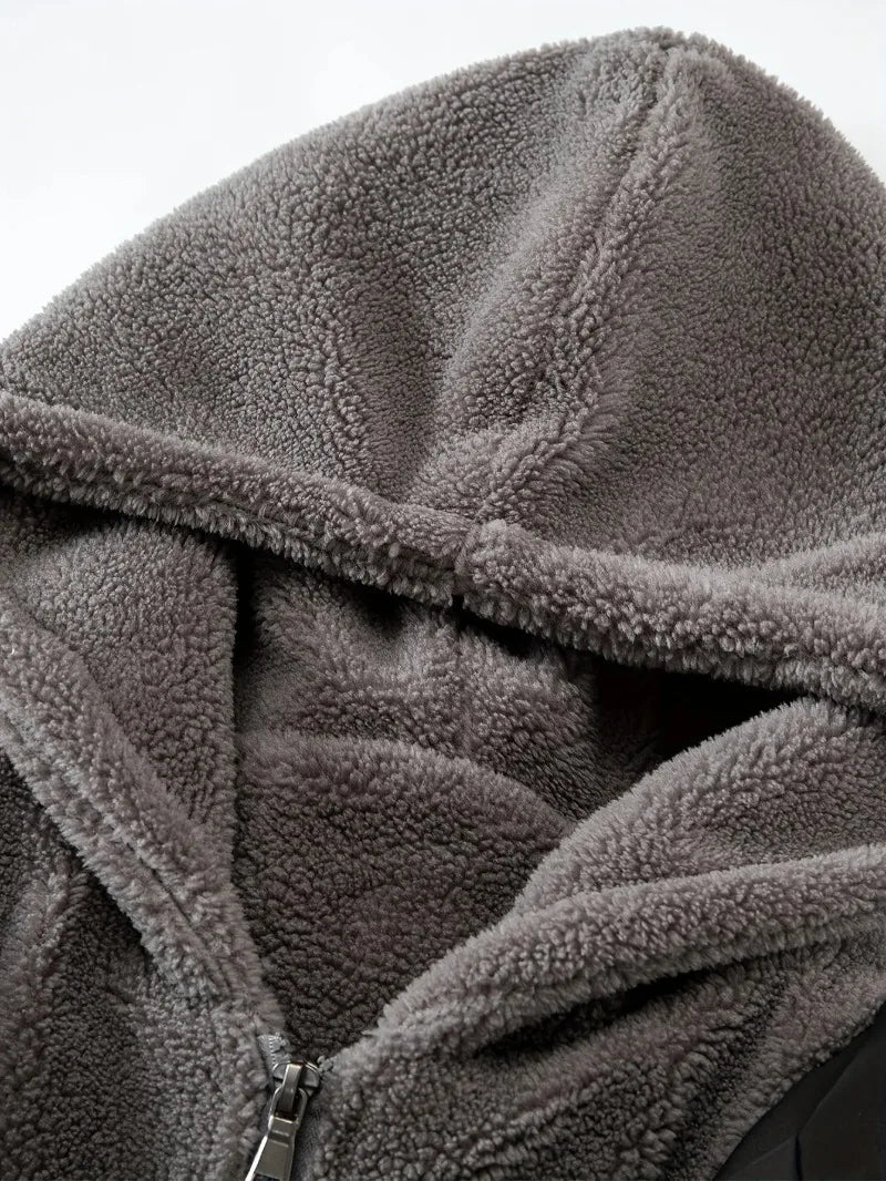 Winter Windproof Men's Faux Jacket Casual Polyester Coat with Detachable Hood Zip-Up Front Long Sleeves & Pockets Winter Clothes GlowCart