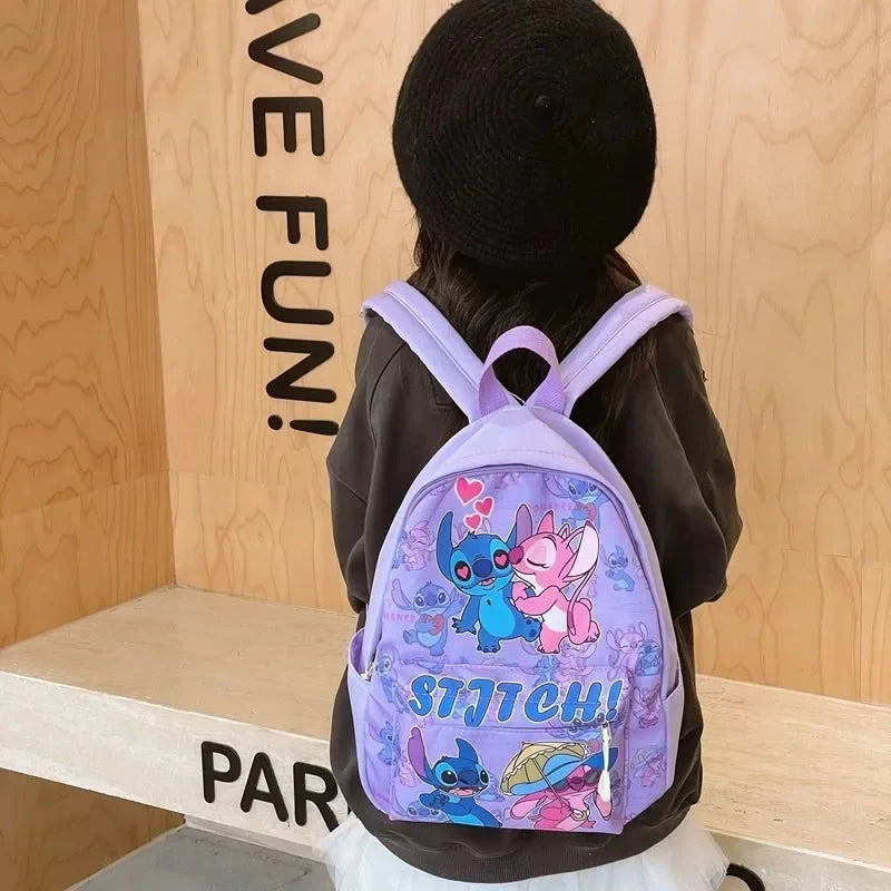 Stitch Print Backpack, Nylon Daypack, Kids And Girls College Style Schoolbag, Ideal Gift for School, Travel, Daily Commuting GlowCart