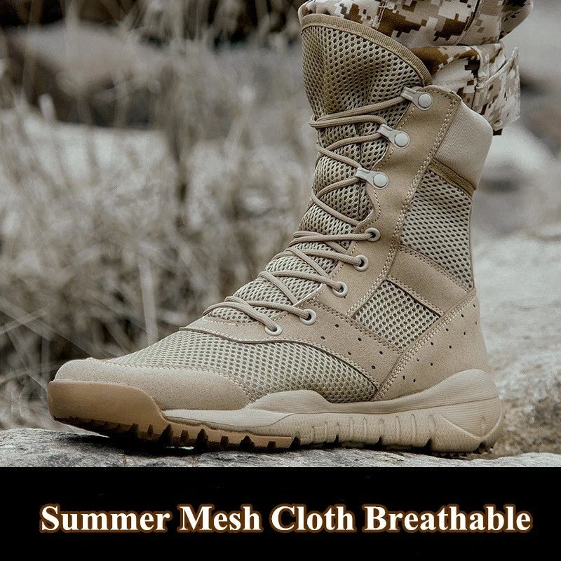 Summer Combat Boot Men Women Climbing Training Lightweight Waterproof Tactical Boots Outdoor Hiking Breathable Mesh Shoes GlowCart