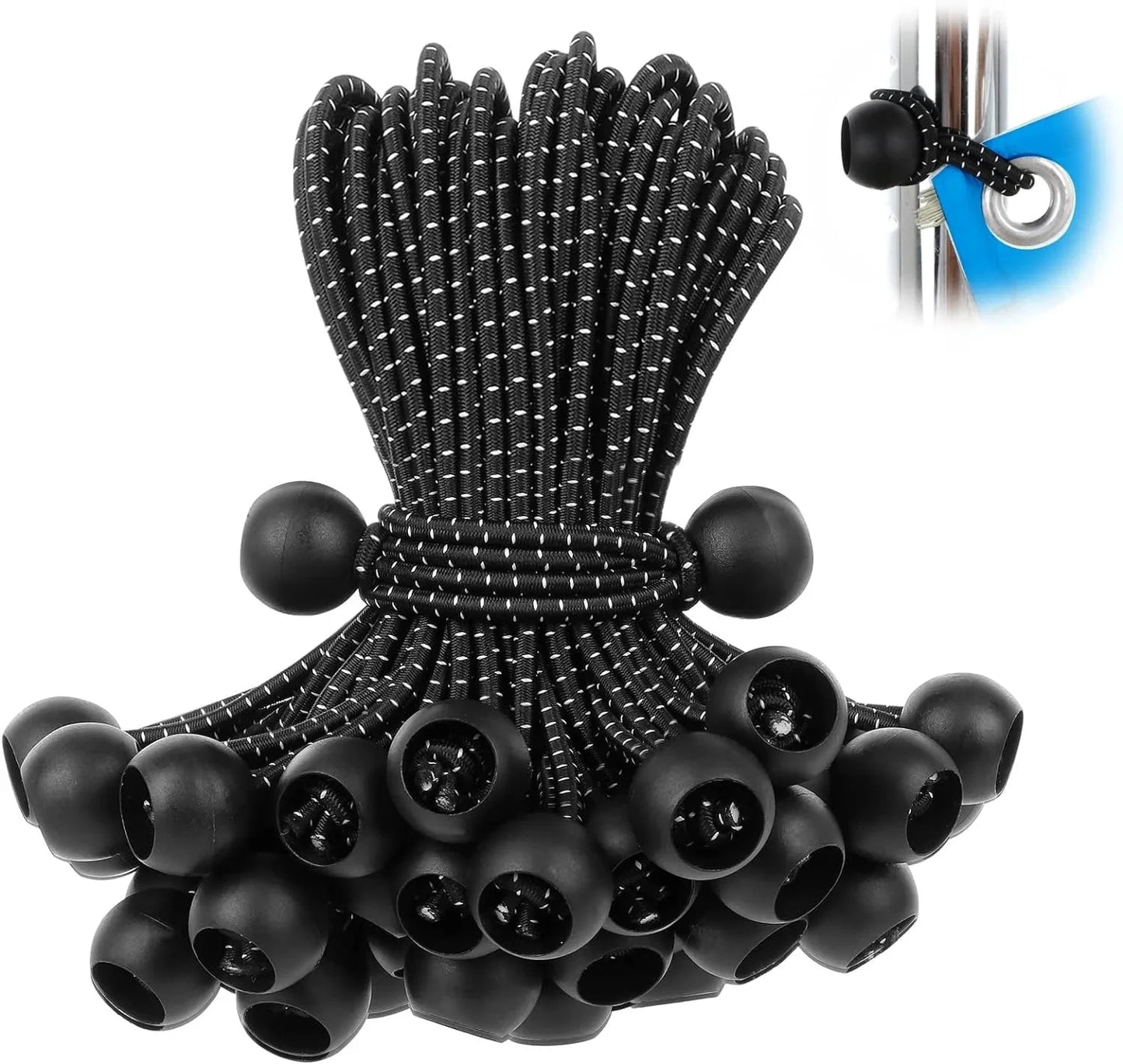 YANBIGUO 50-Pcs Bungee Balls,Black Cord for Canopy Tarp, UV GlowCart
