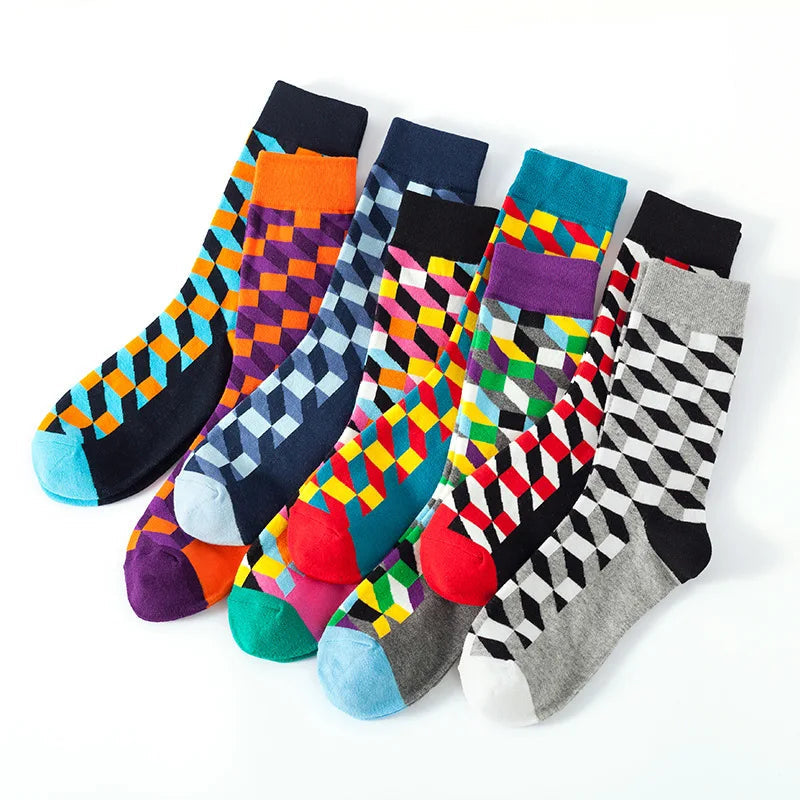 8 Pairs Novelty Fashion Happy Men and Women Casual Socks Funny Space Grid dots Crew Socks GlowCart