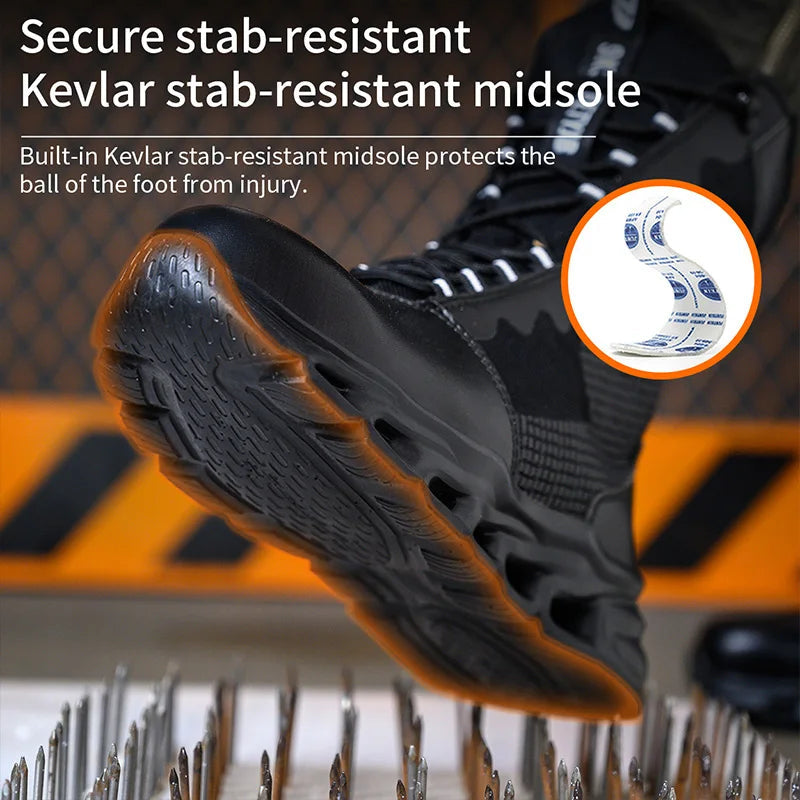Safety Shoes Men Boots High Top Work Sneakers Steel Toe Anti-smash Puncture-Proof Work Boots Breathable Indestructible Shoes GlowCart
