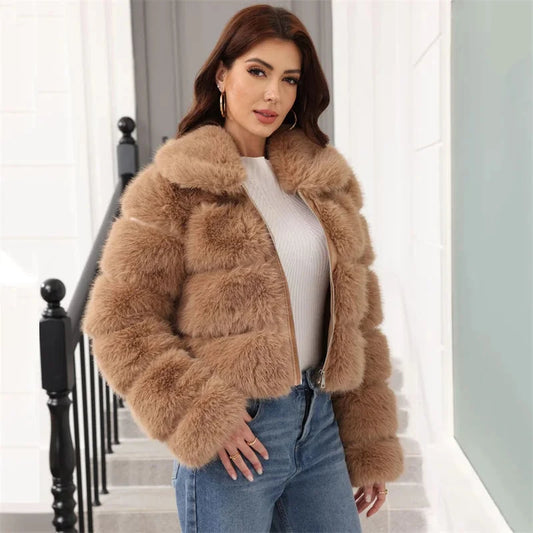 2025 Winter Faux Fur Coat Woman Women's Coats Plush Female GlowCart