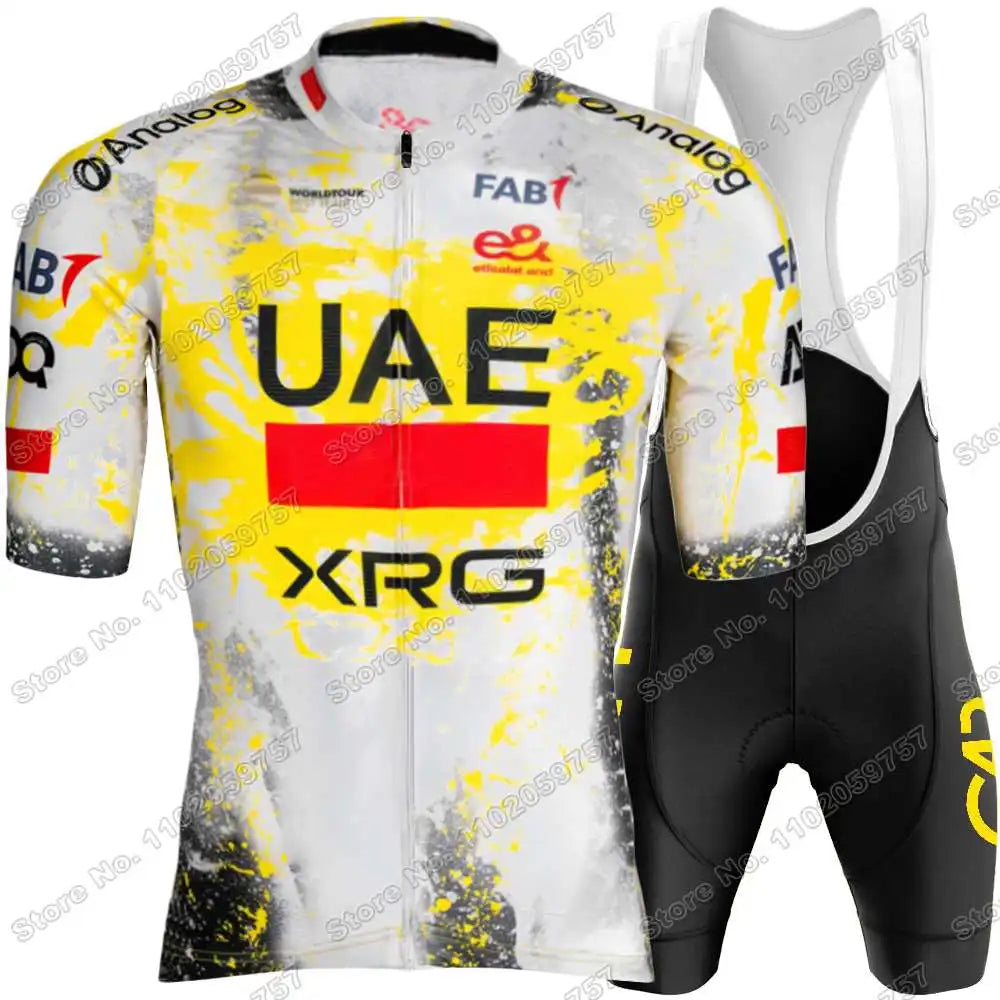 2025 Yellow Pink UAE Team Cycling Jersey Set Slovenia Tadej Pogacar Cycling Clothing Men France TDF Road Bike Suit Bib Shorts GlowCart