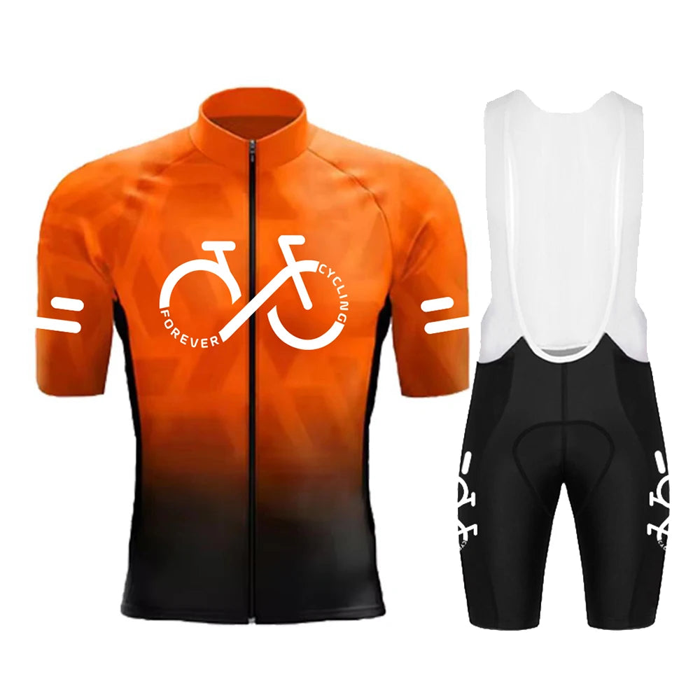Cycling Jersey Set 2025 Summer Ropa Ciclismo Men's Short Sleeve Bicycle Cycling Clothing Gradient Color Breathable MTB Bike Wear GlowCart